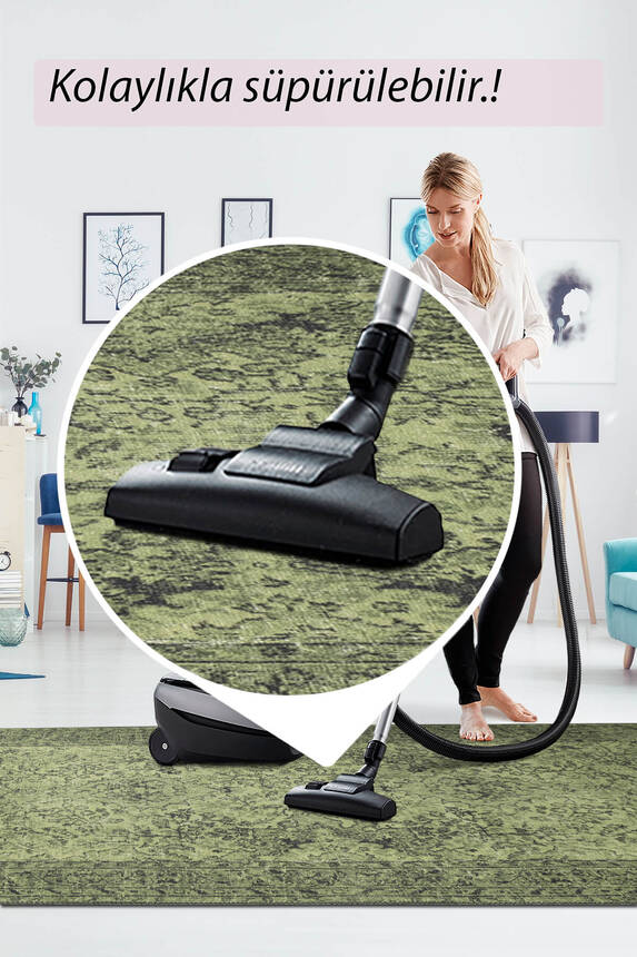 Outlet 230x230 Kare Dorian Eskitme Desenli Dokuma Taban Dekoratif Yeşil Halı AL-423 - 7