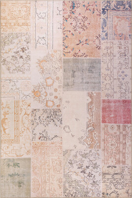 Outlet 230x230 Kare Folk Patchwork Desenli Dokuma Taban Dekoratif Bej Halı BA-16 - 2