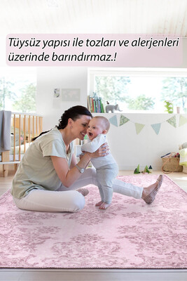 Outlet 230x230 Kare Folk Vintage Desenli Dokuma Taban Dekoratif Pembe Halı BA-02 - 8