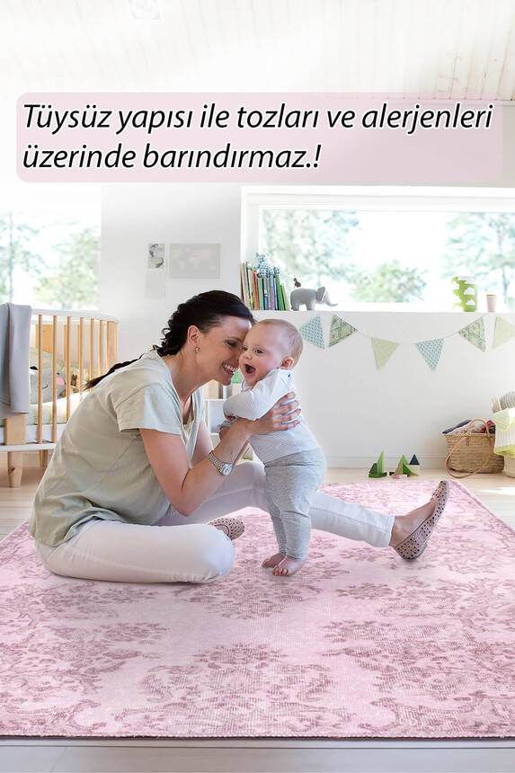 Outlet 230x230 Kare Folk Vintage Desenli Dokuma Taban Dekoratif Pembe Halı BA-02 - 8