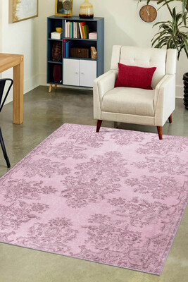 Outlet 230x230 Kare Folk Vintage Desenli Dokuma Taban Dekoratif Pembe Halı BA-02 - 1