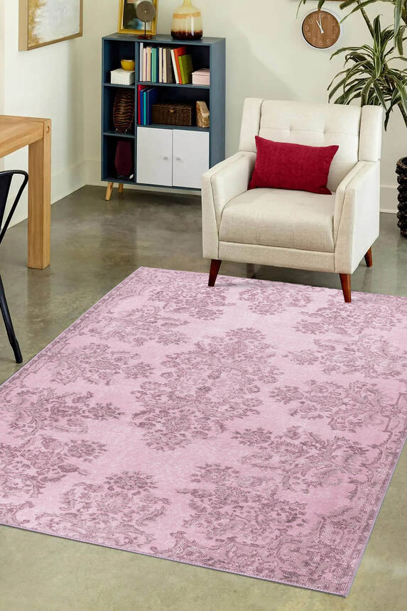 Outlet 230x230 Kare Folk Vintage Desenli Dokuma Taban Dekoratif Pembe Halı BA-02 - 1