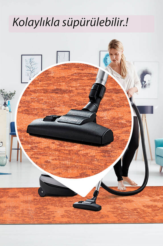 Outlet 230x230 Kare Folk Vintage Desenli Dokuma Taban Dekoratif Turuncu Halı BA-12 - 7