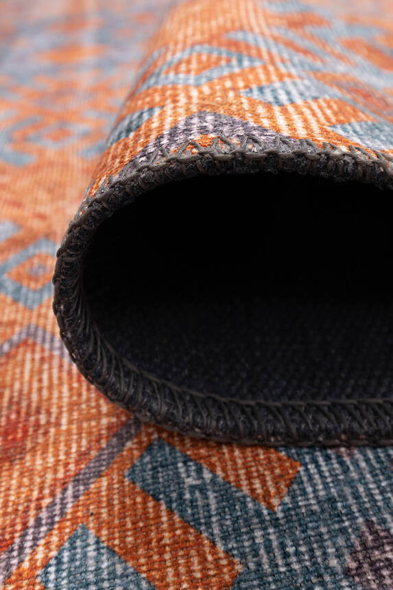 Outlet 230x230 Kare Funk Dokuma Taban Dekoratif Modern Turuncu / Mavi Halı AL-06 - 4