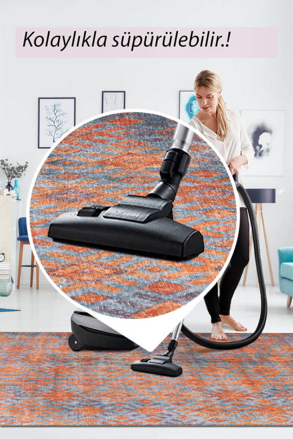 Outlet 230x230 Kare Funk Dokuma Taban Dekoratif Modern Turuncu / Mavi Halı AL-06 - 8