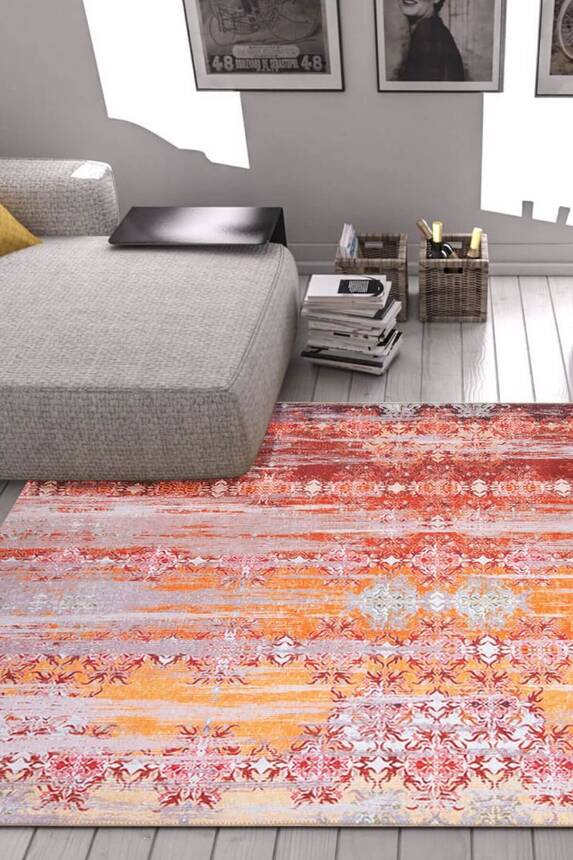 Outlet 230x230 Kare Fusion Modern Dokuma Taban Dekoratif Kırmızı Halı AL-172 - 1