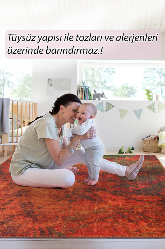 Outlet 230x230 Kare Fusion Modern Dokuma Taban Dekoratif Turuncu Halı AL-09 - 8