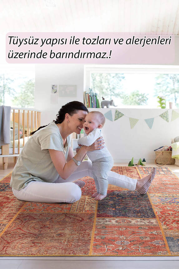 Outlet 230x230 Kare Jazz Patchwork Desenli Dokuma Taban Dekoratif Renkli Halı AL-16 - 8