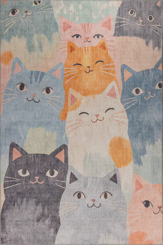 Outlet 230x230 Kare Minor Kedi Desenli Dokuma Taban Dekoratif Çocuk Odası Halısı AL-434 - 2