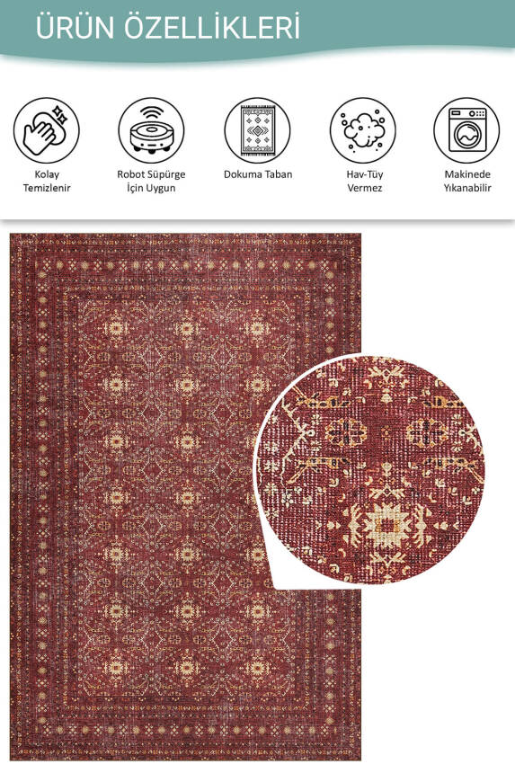 Outlet 230x230 Kare Relic Bordo Vintage Dokulu Geleneksel Desenli Dokuma Tabanlı Şönil Halı AL-477 - 4
