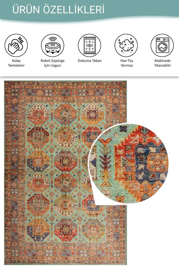 Outlet 230x230 Kare Relic Çok Renkli Vintage Dokulu Klasik Desenli Dokuma Tabanlı Şönil Halı AL-507 - 4