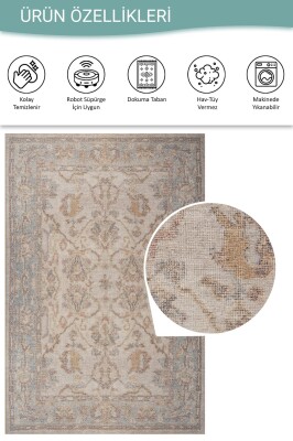 Outlet 230x230 Kare Relic Gri Vintage Dokulu Klasik Desenli Dokuma Tabanlı Şönil Halı AL-511 - 4