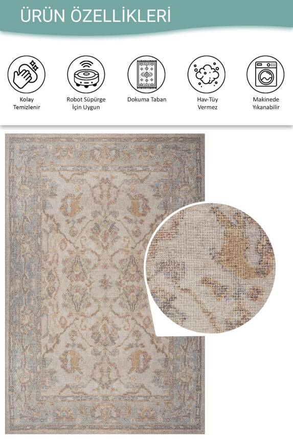 Outlet 230x230 Kare Relic Gri Vintage Dokulu Klasik Desenli Dokuma Tabanlı Şönil Halı AL-511 - 4