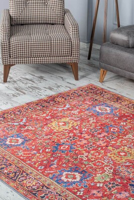 Outlet 230x230 Kare Soul Etnik Desenli Dokuma Taban Dekoratif Kırmızı Halı AL-181 - 1