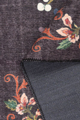 Outlet 230x230 Kare Soul Etnik Karabağ Çiçek Desenli Dokuma Taban Dekoratif Siyah Halı AL-322 - 5