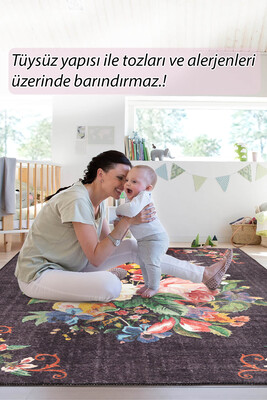 Outlet 230x230 Kare Soul Etnik Karabağ Çiçek Desenli Dokuma Taban Dekoratif Siyah Halı AL-322 - 8