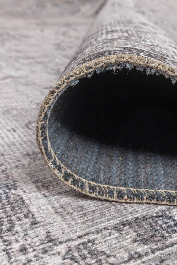 Outlet 230x230 Kare Stonart Eskitme Vintage Desenli Gri Otantik Yıkanabilir Şönil Halı AL-461 - 6