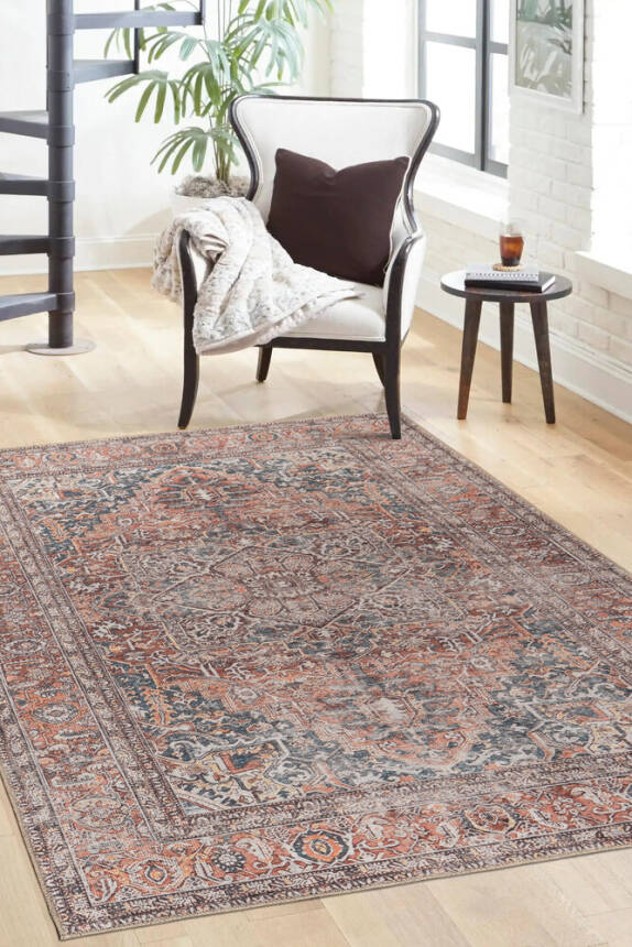 Outlet 230x330 Blues Vintage Desenli Dokuma Taban Kahverengi Halı AL-436 - 1