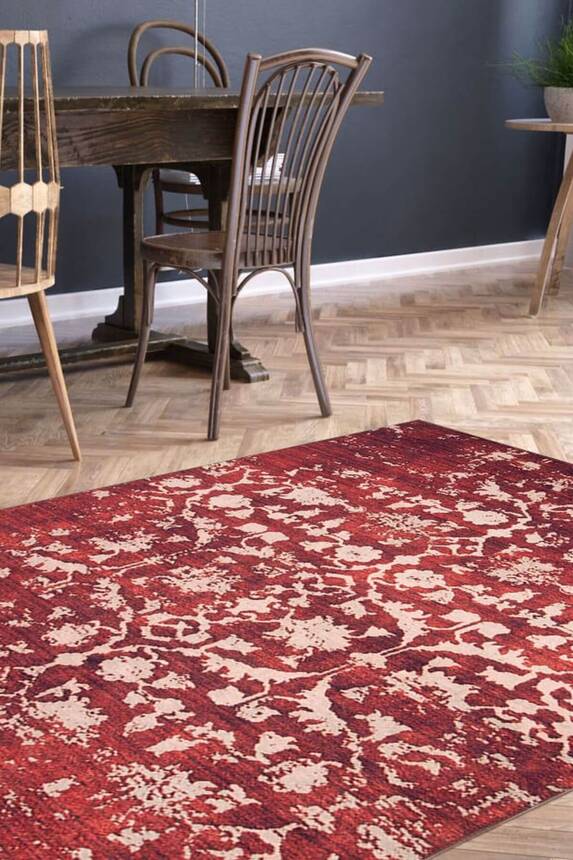 Outlet 230x330 Dorian Eskitme Desenli Dokuma Taban Dekoratif Kırmızı Halı AL-186-K - 1