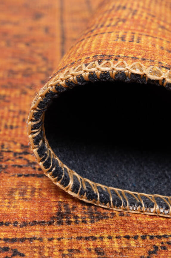 Outlet 230x330 Folk Eskitme Desenli Dokuma Taban Dekoratif Hardal Sarısı Halı BA-15 - 4