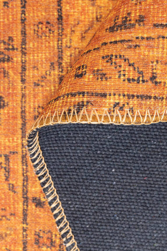 Outlet 230x330 Folk Eskitme Desenli Dokuma Taban Dekoratif Hardal Sarısı Halı BA-15 - 5