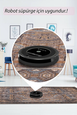 Outlet 230x330 Folk Etnik Desenli Dokuma Taban Dekoratif Kahverengi Halı BA-01 - 6