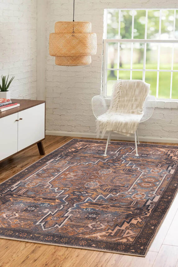Outlet 230x330 Folk Etnik Desenli Dokuma Taban Dekoratif Kahverengi Halı BA-01 - 1