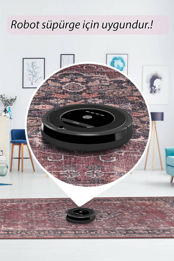 Outlet 230x330 Folk Vintage Desenli Dokuma Taban Dekoratif Bordo Halı BA-14 - 6