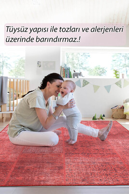 Outlet 230x330 Jazz Patchwork Desenli Dokuma Taban Dekoratif Kırmızı Halı AL-164 - 8