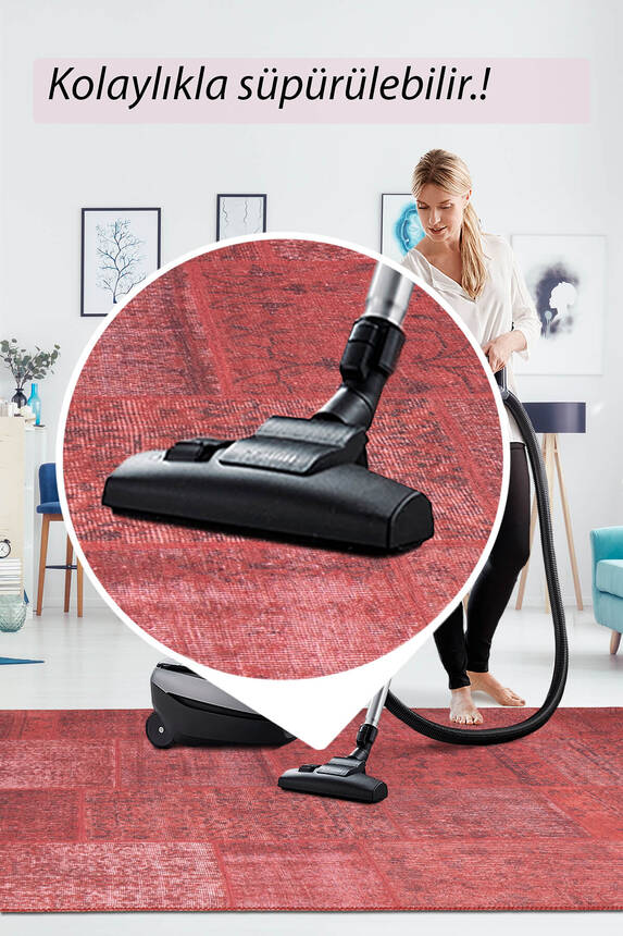 Outlet 230x330 Jazz Patchwork Desenli Dokuma Taban Dekoratif Kırmızı Halı AL-164 - 7