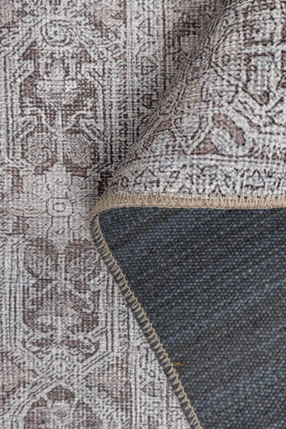 Outlet 230x330 Stonart Klasik Eskitme Vintage Desenli Otantik Yıkanabilir Gri/Kahverengi Halı AL-444 - 5