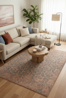 Outlet 250x250 Kare Blues Vintage Desenli Dokuma Taban Dekoratif Kahverengi Halı AL-318 - Artloop