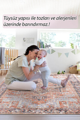 Outlet 250x250 Daire Folk Vintage Desenli Dokuma Taban Dekoratif Renkli Halı BA-33 - 8