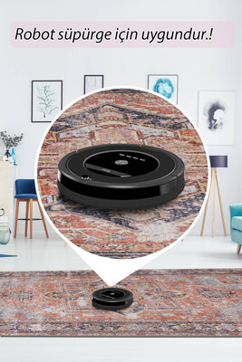 Outlet 250x250 Daire Folk Vintage Desenli Dokuma Taban Dekoratif Renkli Halı BA-33 - 6