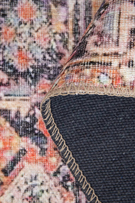 Outlet 250x250 Daire Folk Vintage Desenli Dokuma Taban Dekoratif Renkli Halı BA-33 - 5