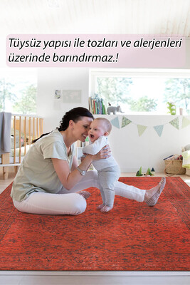 Outlet 250x250 Folk Vintage Desenli Dokuma Taban Dekoratif Kırmızı Halı BA-50 - 8