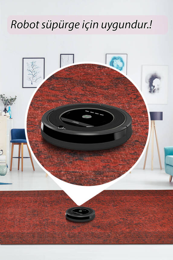 Outlet 250x250 Folk Vintage Desenli Dokuma Taban Dekoratif Kırmızı Halı BA-50 - 6
