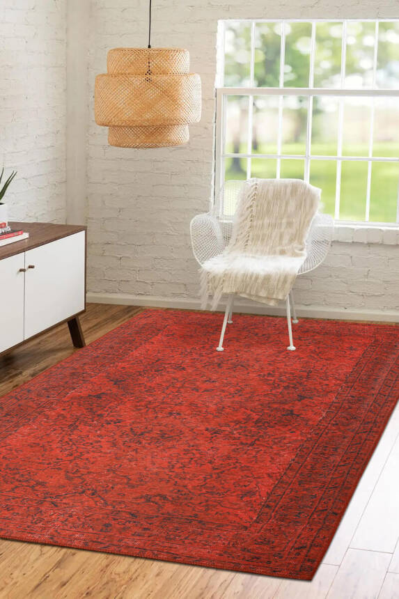 Outlet 250x250 Folk Vintage Desenli Dokuma Taban Dekoratif Kırmızı Halı BA-50 - 1