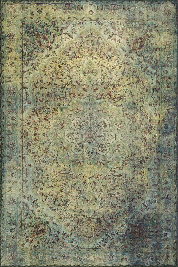 Outlet 250x250 Kare Blues Vintage Desenli Dokuma Taban Dekoratif Yeşil Halı AL-23 - 10