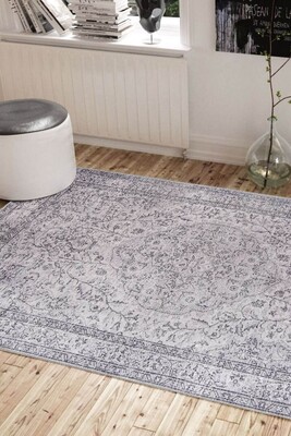 Outlet 250x250 Kare Dorian Eskitme Desenli Dokuma Taban Dekoratif Gri Halı AL-97 - 1