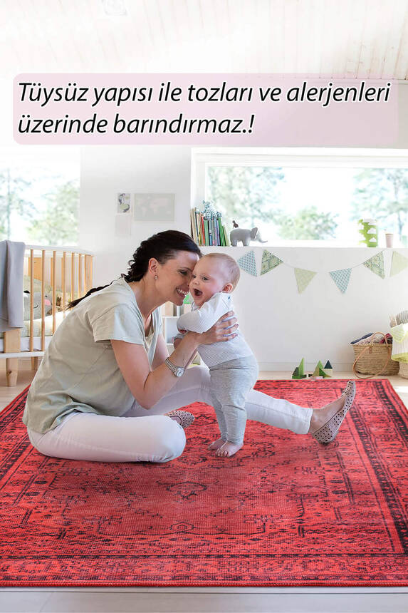 Outlet 250x250 Kare Dorian Eskitme Desenli Dokuma Taban Dekoratif Kırmızı Halı AL-29 - 8