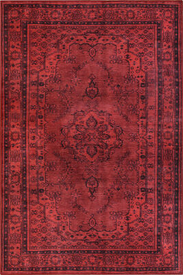 Outlet 250x250 Kare Dorian Eskitme Desenli Dokuma Taban Dekoratif Kırmızı Halı AL-29 - 2