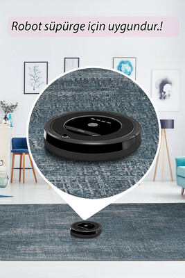 Outlet 250x250 Kare Folk Modern Dokuma Taban Dekoratif Mavi Halı BA-47 - 6