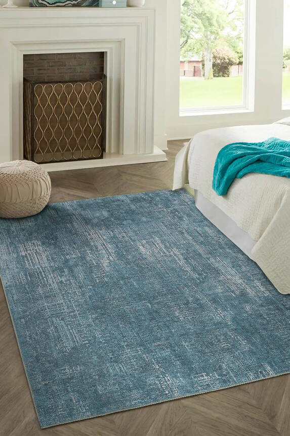 Outlet 250x250 Kare Folk Modern Dokuma Taban Dekoratif Mavi Halı BA-47 - 1