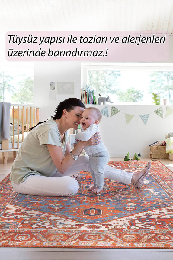 Outlet 250x250 Kare Folk Vintage Desenli Dokuma Taban Dekoratif Renkli Halı BA-20 - 8
