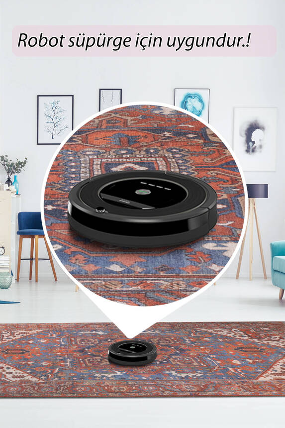 Outlet 250x250 Kare Folk Vintage Desenli Dokuma Taban Dekoratif Renkli Halı BA-20 - 6