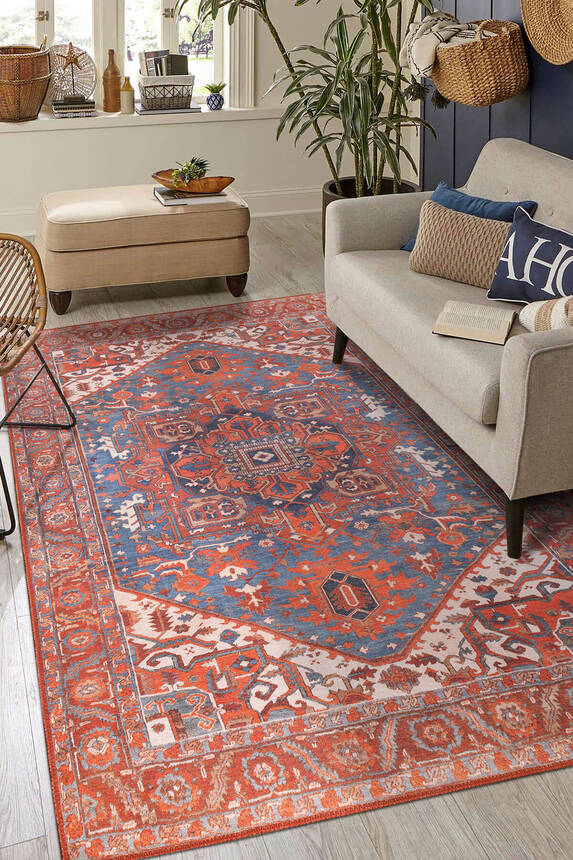 Outlet 250x250 Kare Folk Vintage Desenli Dokuma Taban Dekoratif Renkli Halı BA-20 - 1