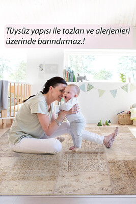 Outlet 250x250 Kare Jazz Patchwork Desenli Dokuma Taban Dekoratif Bej Halı AL-15 - 8