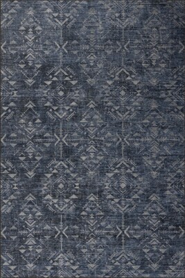 Outlet 250x250 Kare Nora Lacivert Etnik Desenli Dokuma Tabanlı Modern Şönil Halı AL-501 - 2