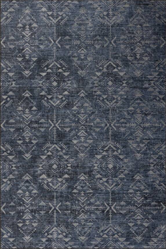 Outlet 250x250 Kare Nora Lacivert Etnik Desenli Dokuma Tabanlı Modern Şönil Halı AL-501 - 2